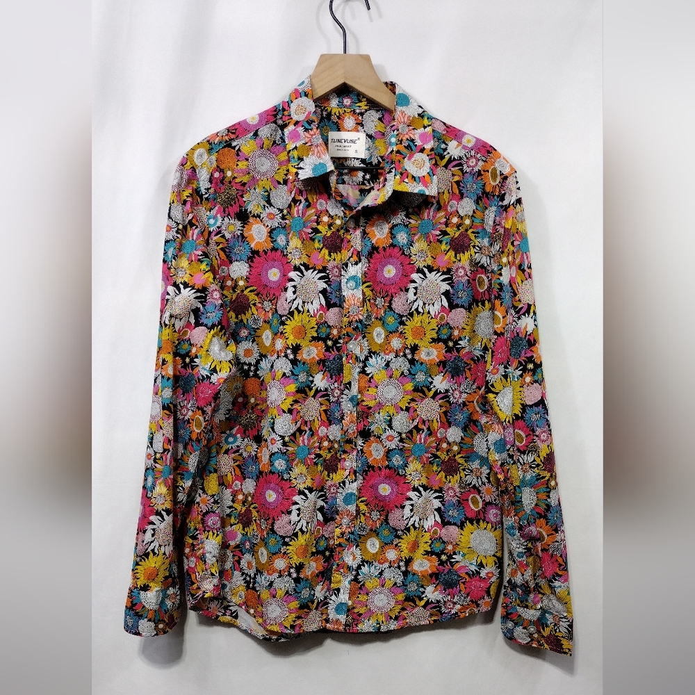 Tunevuse Floral Dress Shirt Mens S Multicolor Boho Retro 90s Y2K Artsy Party